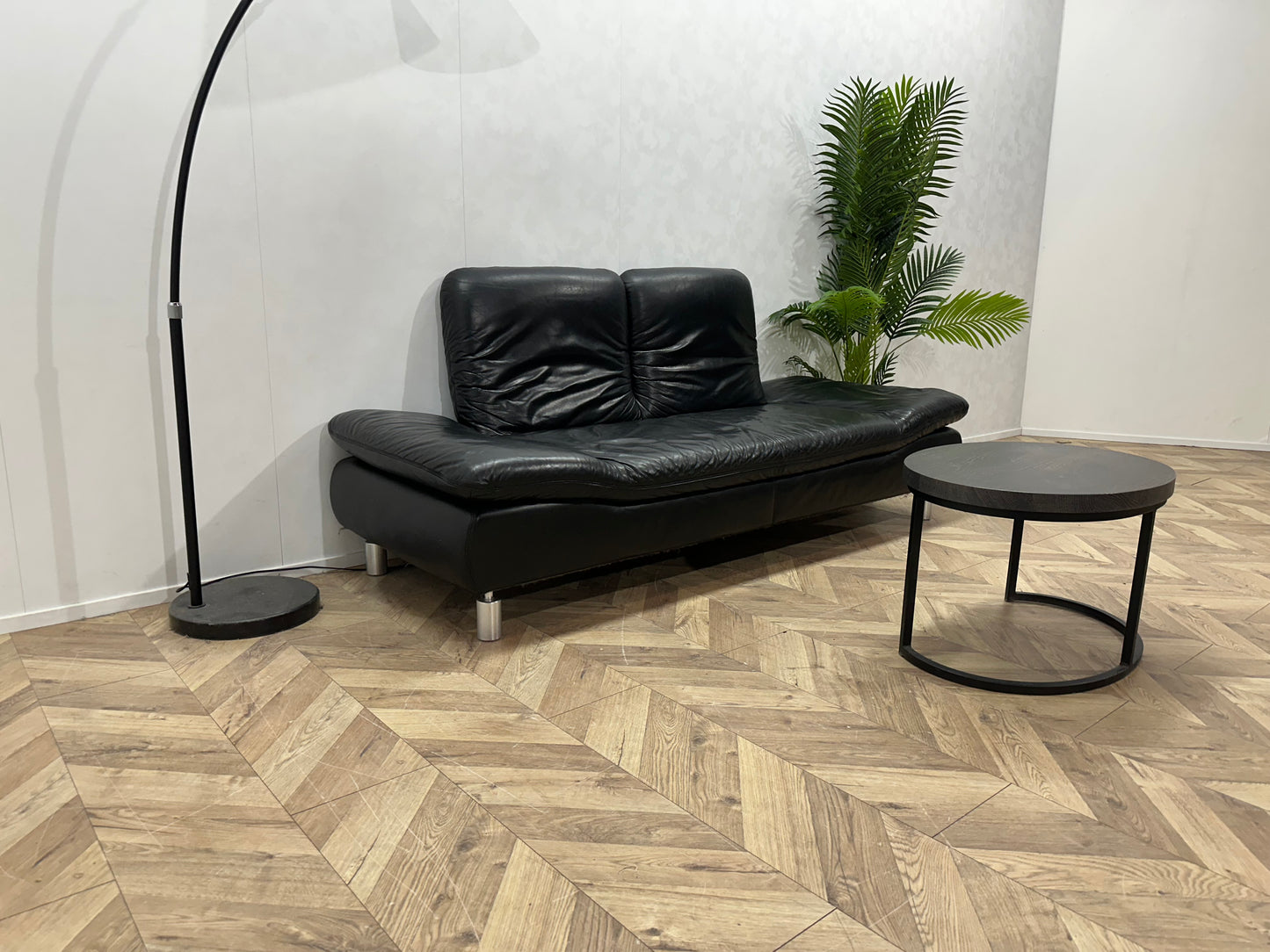 Zwart Echt Lederen 2.5-Zits Bank ~ Verstelbare Armleuningen