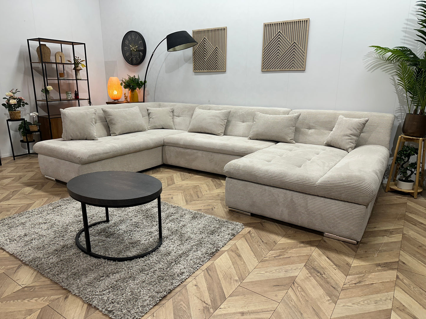 !Showroommodel! Crème Ribstof U Bank ~ Slaapfunctie
