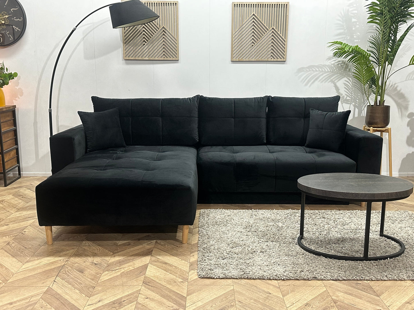 !Showroommodel! Zwarte Velvet Hoekbank