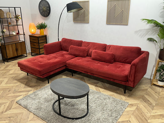 Rode Velvet Hoekbank ~ Losse Kussens Met Afneembare Hoezen