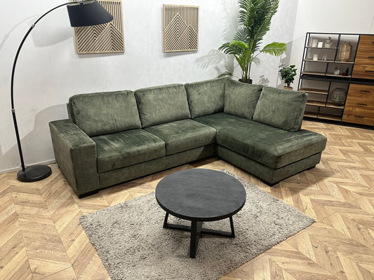 Groene Velvet Hoekbank ~ Losse Rugkussens Met Afneembare Hoezen
