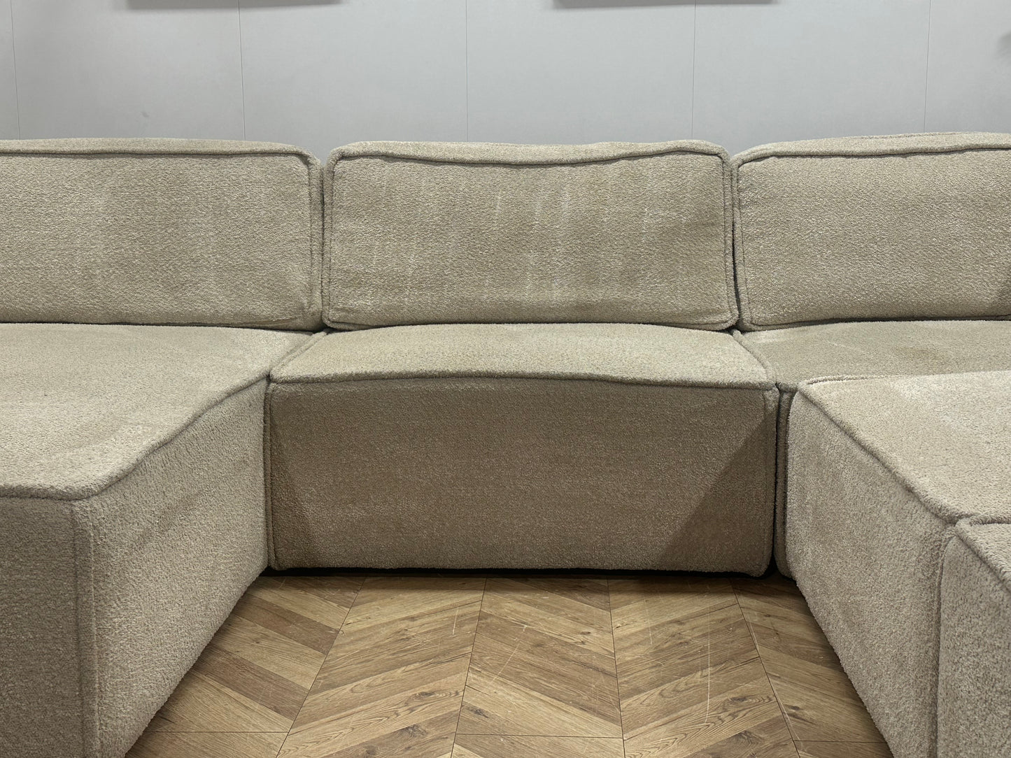 Crème Modulaire Bouclé Stoffen U Bank ~ Losse Rugkussens Met Afneembare Hoezen