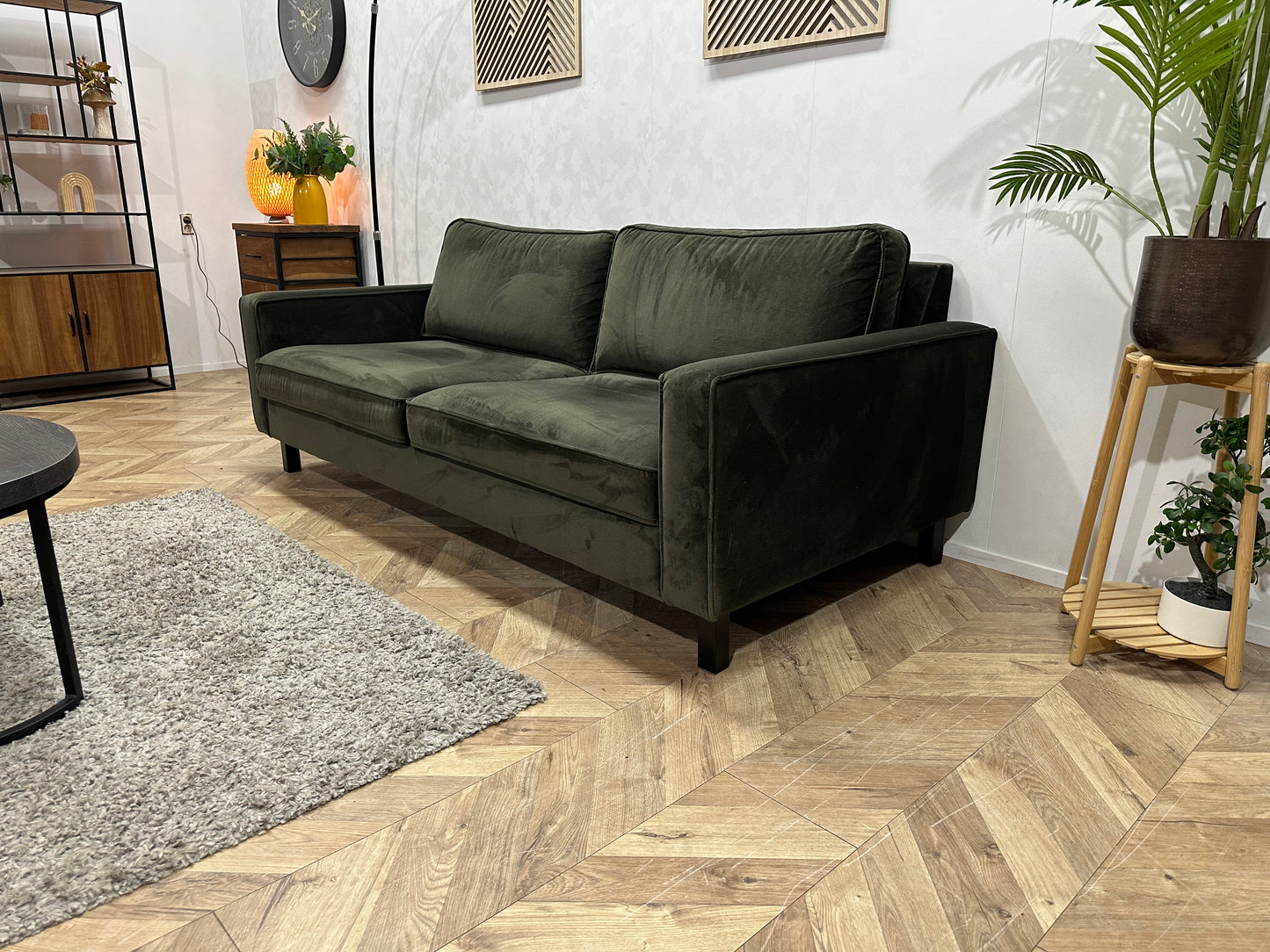 Groene Velvet Stof 2.5-Zits Bank ~ Losse Kussens Met Afneembare Hoezen