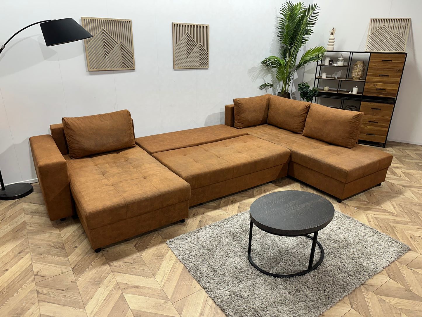 Cognac Bruine Suède Stoffen U Bank ~ Slaapfunctie