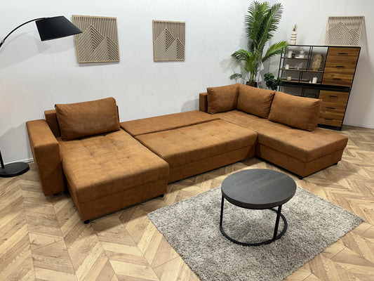 Cognac Bruine Suède Stoffen U Bank ~ Slaapfunctie