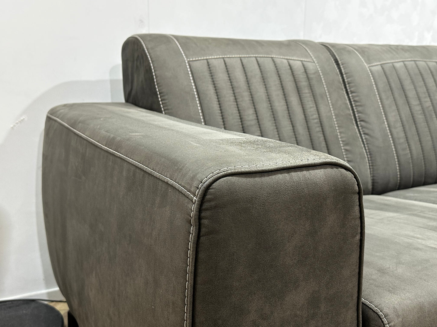 Antraciet Suède Stoffen Hoekbank ~ Vaste Kussens