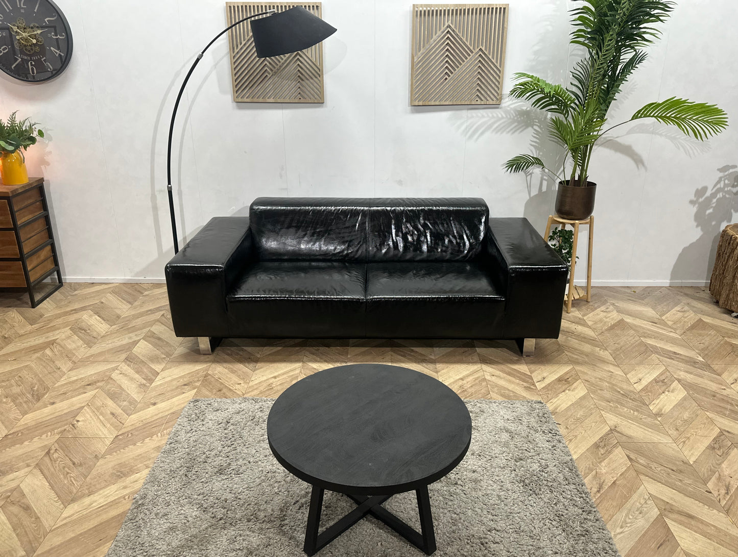Zwarte Echt Lederen 2.5-Zits Bank ~ Geïmpregneerd