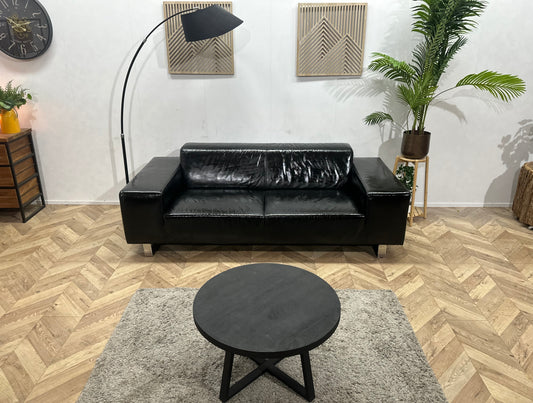 Zwarte Echt Lederen 2.5-Zits Bank ~ Geïmpregneerd