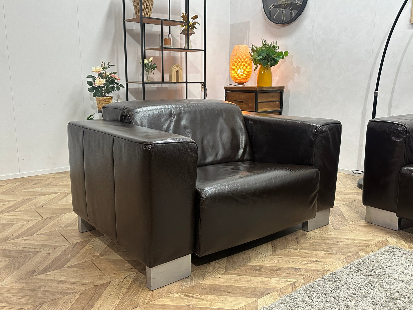 Bruine Echt Lederen 2.5-Zits Bank Inc Fauteuil ~ Geïmpregneerd