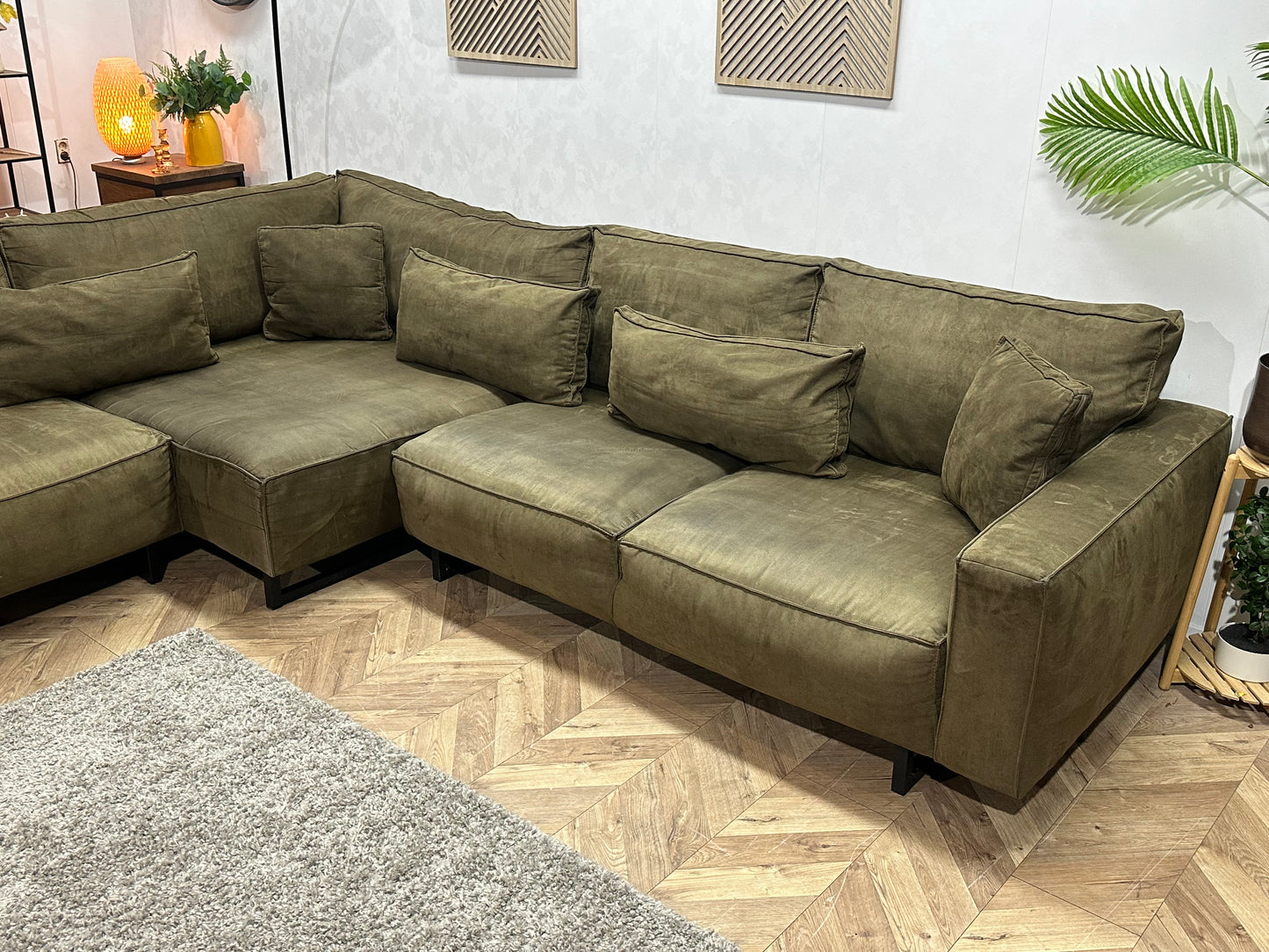 Leger Groene Ruime Design Hoekbank ~ Losse Kussens Met Afneembare Hoezen