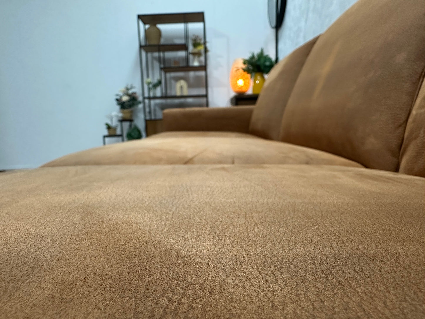 Cognac Bruine Suède Stoffen 3-Zits Bank Inc Hocker ~ Inruilvoordeel