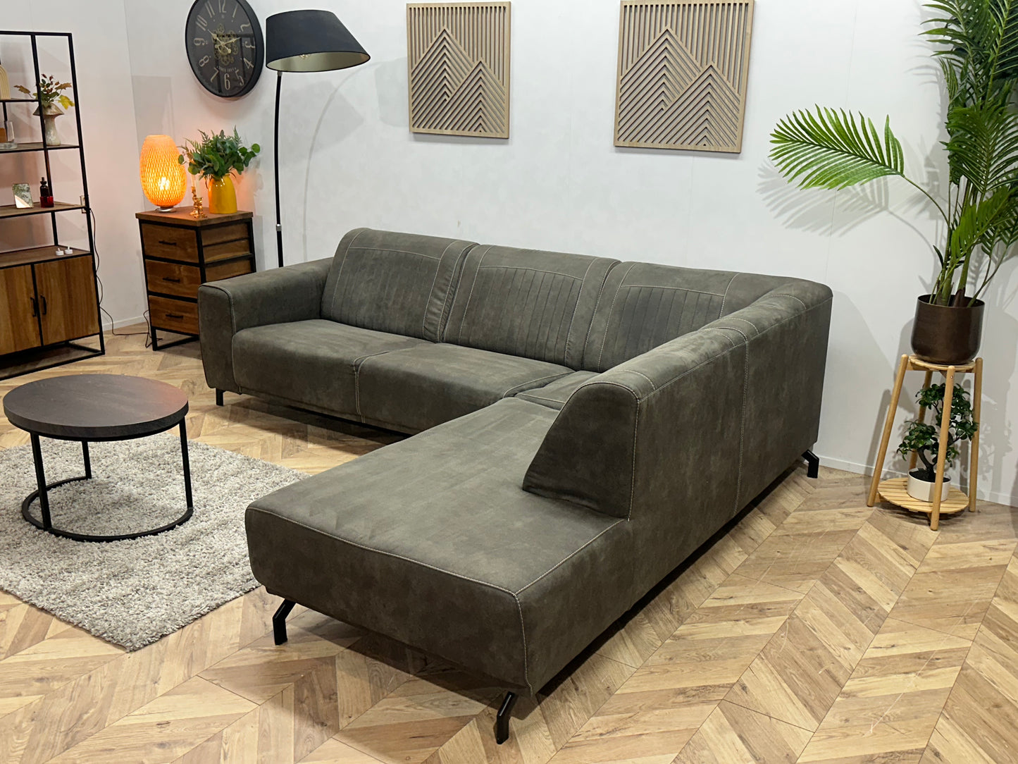 Antraciet Suède Stoffen Hoekbank ~ Vaste Kussens