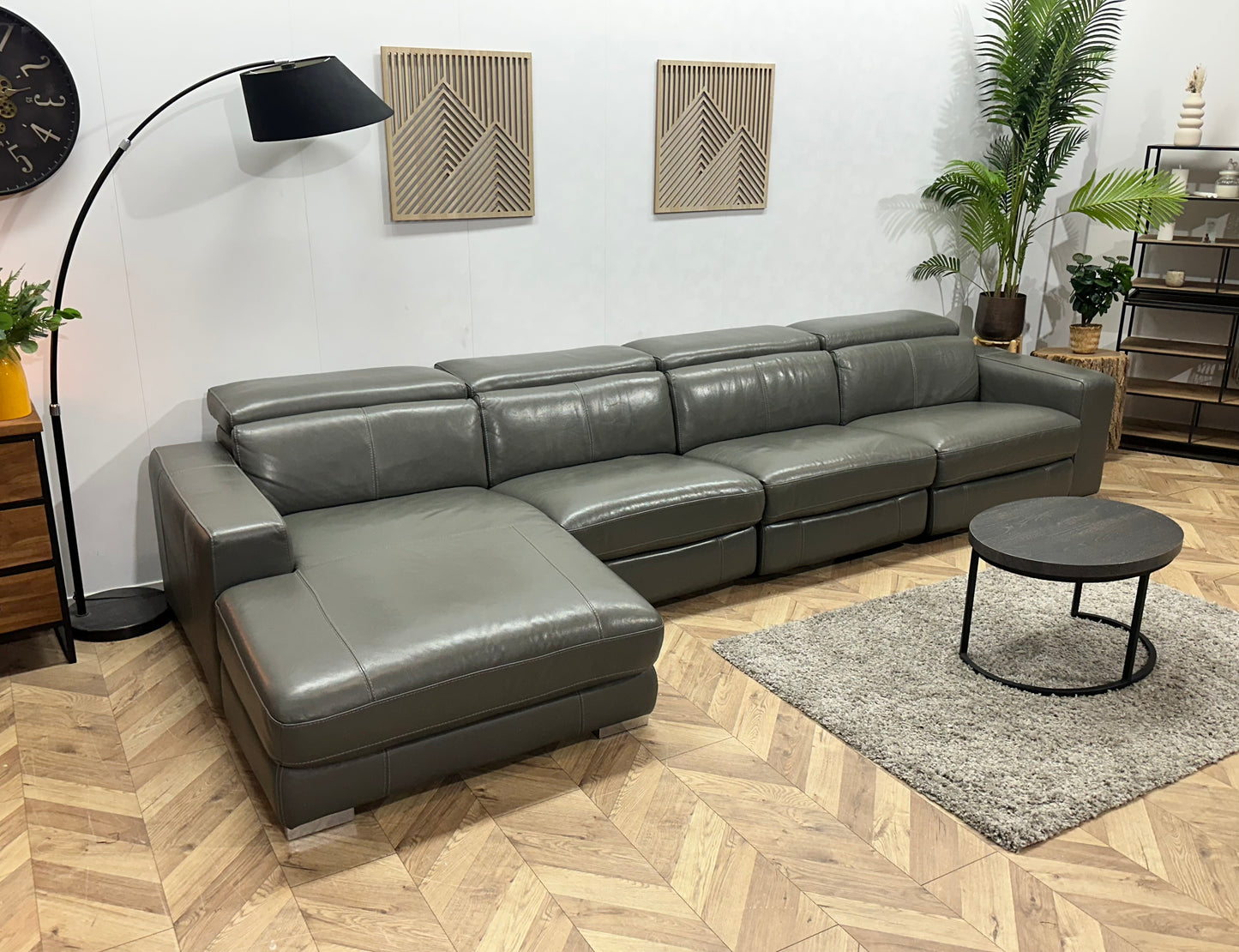 Lederland Grijze Echt Lederen Design Hoekbank ~ Elektrisch Verstelbaar