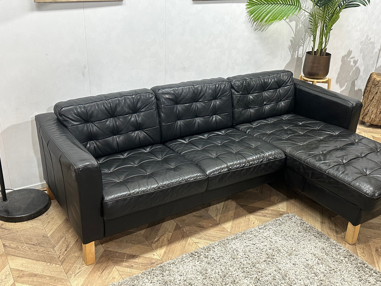 Zwarte Echt Lederen Hoekbank ~ Losse Kussens Met Afneembare Hoezen