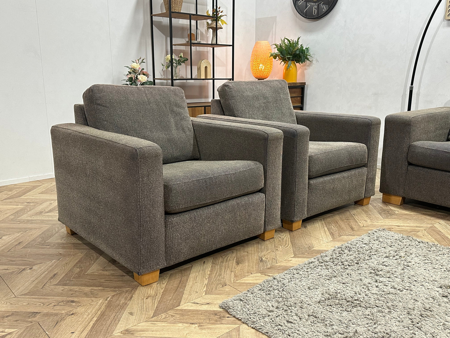 Grijze/Bruine 2.5-Zits Bank Inc Fauteuils ~ Losse Kussens Met Afneembare Hoezen