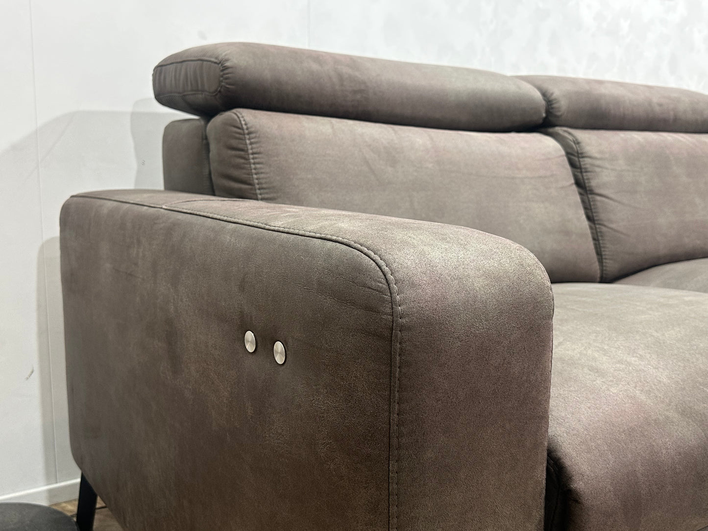 H&H Bruine Suède Stoffen Hoekbank ~ Relaxfunctie