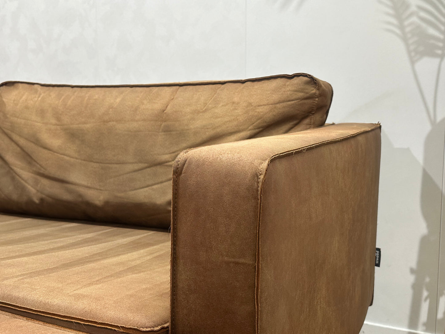 Woood Cognac Bruine Suède Stoffen Hoekbank Inc Fauteuil ~ Losse Kussens Met Afneembare Hoezen