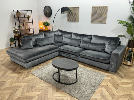 Antraciet Velvet Hoekbank ~ Losse Kussens Met Afneembare Hoezen