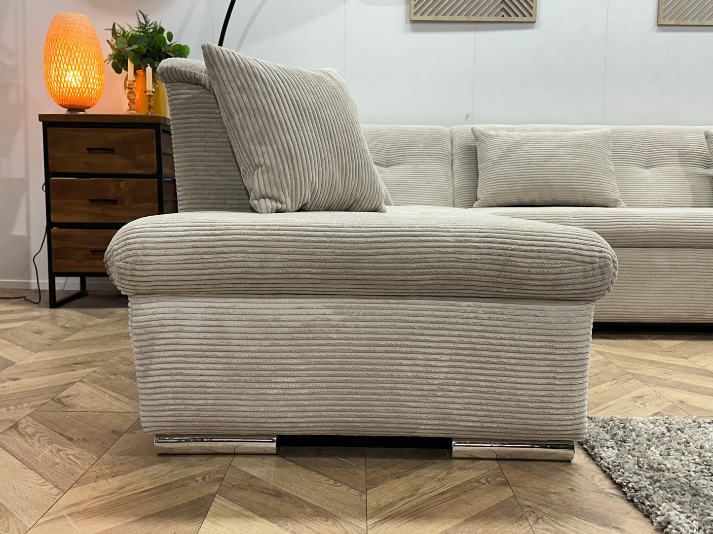 !Showroommodel! Crème Ribstof U Bank ~ Slaapfunctie