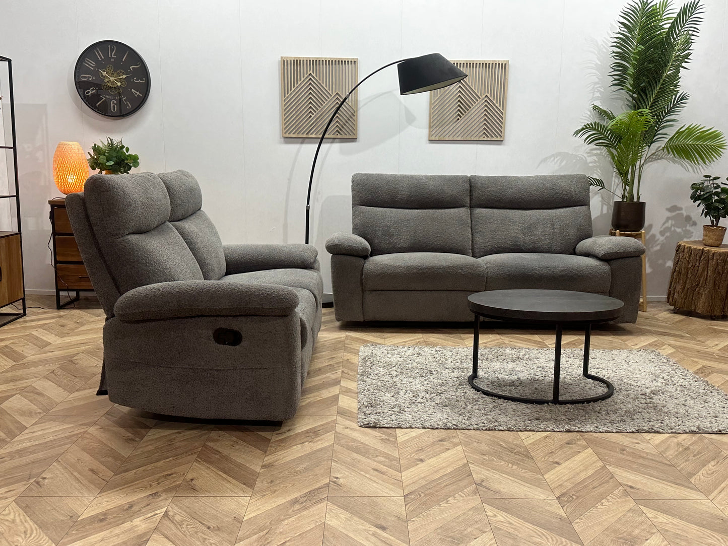 Grijze Bouclé Stoffen Banken Set ~ Relaxfunctie