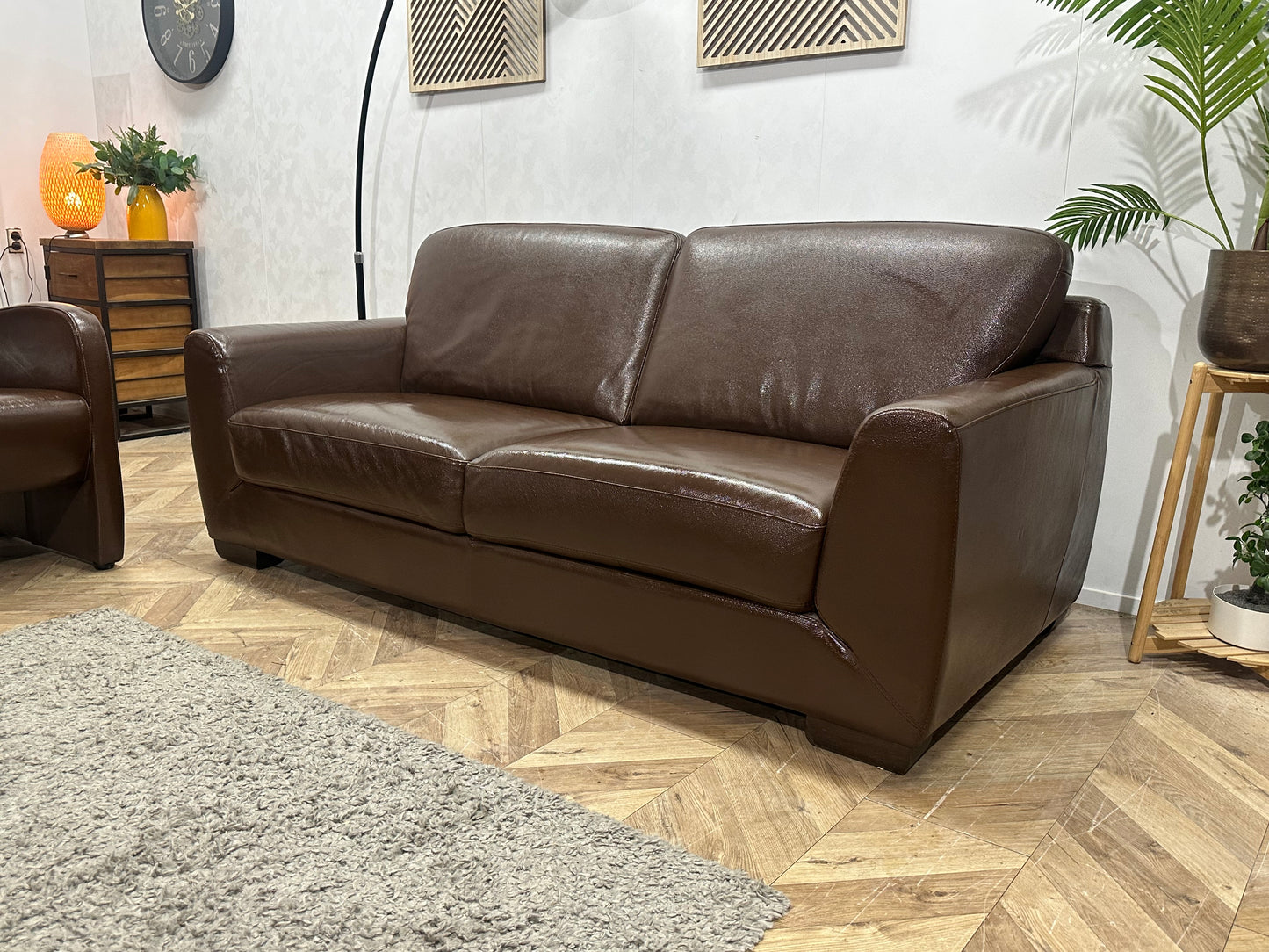 Bruine Echt Lederen 2.5-Zits Bank Inc Fauteuils ~ Geïmpregneerd