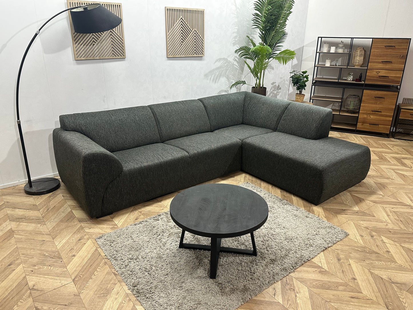 Antraciet Hoekbank ~ Vaste Kussens