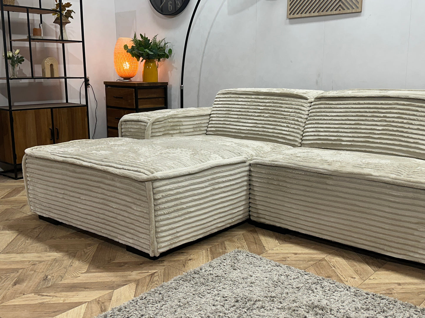 !Showroommodel! Witte/Crème Ribstof Hoekbank