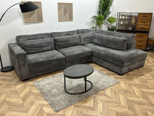 Antraciet Ribstof Hoekbank ~ Losse Kussens Met Afneembare Hoezen