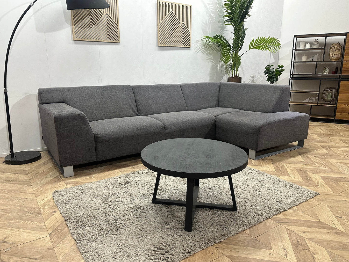 Woood Antraciet Suede Stoffen Hoekbank ~ Vaste Kussens