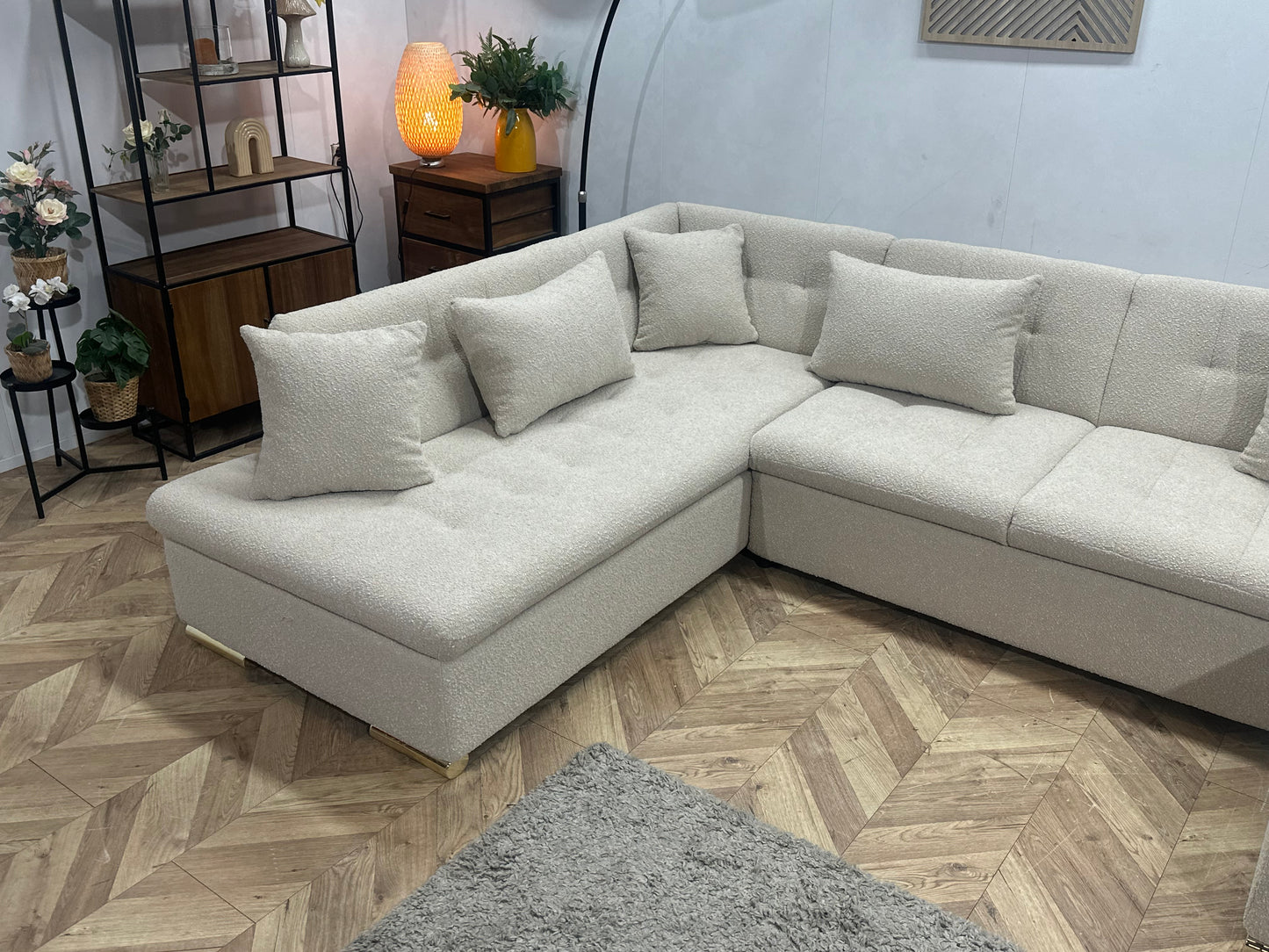 !Showroommodel! Witte/Crème Bouclé Stoffen U Bank