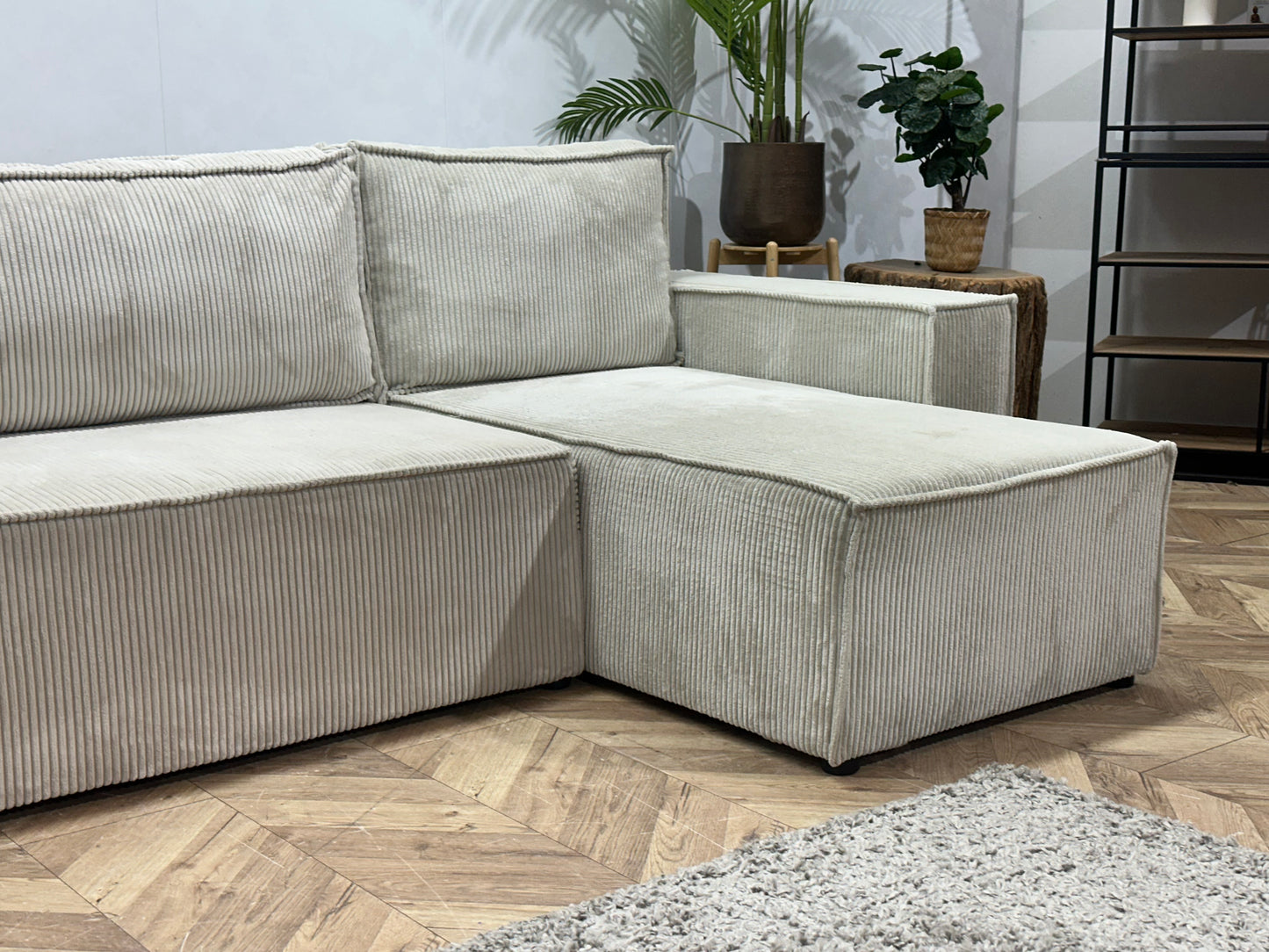 !Showroommodel! Witte Ribstof U Bank ~ Slaapfunctie