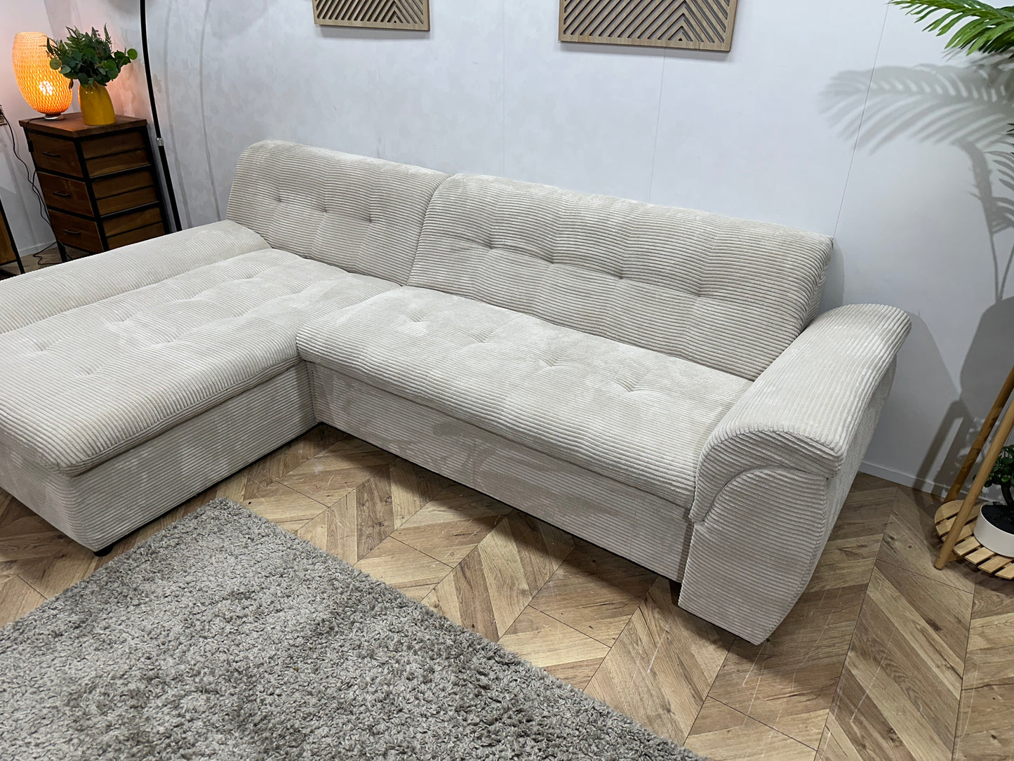 !Showroommodel! Crème Ribstof Hoekbank ~ Opbergruimte