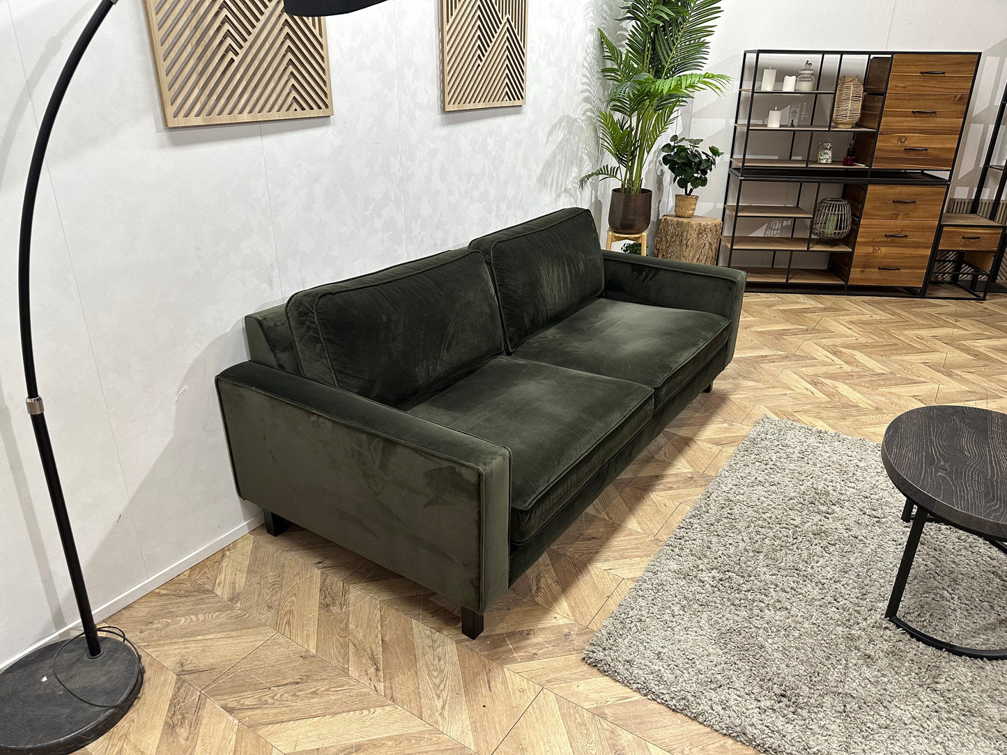 Groene Velvet Stof 2.5-Zits Bank ~ Losse Kussens Met Afneembare Hoezen