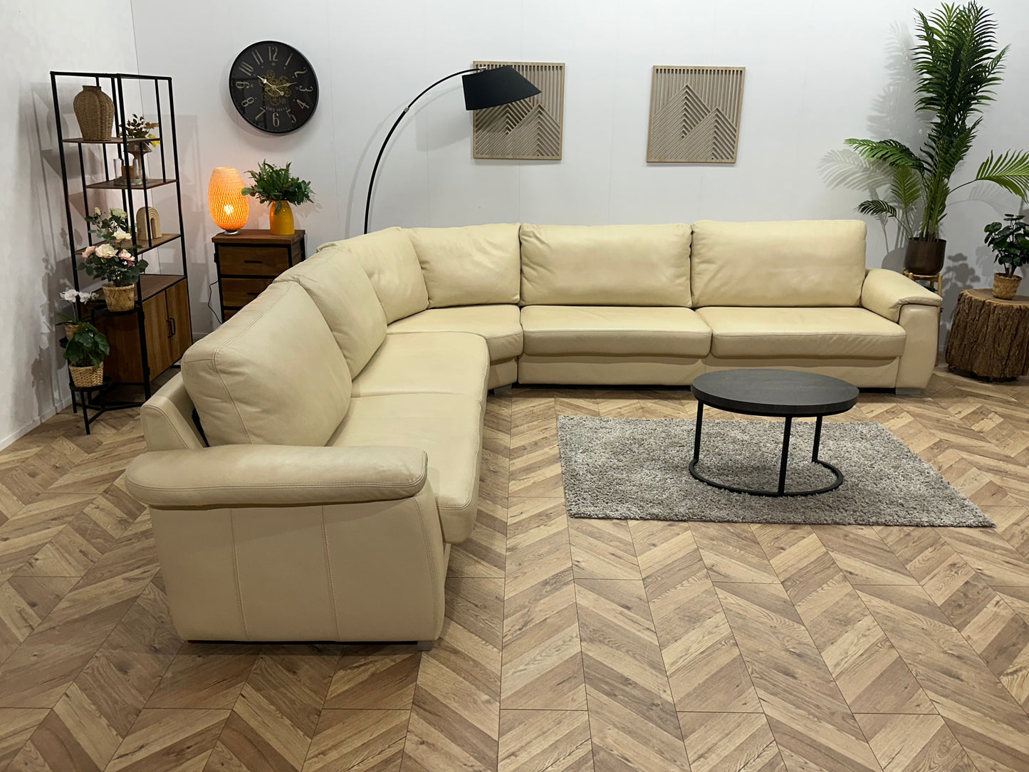 Crème Echt Lederen Hoekbank ~ Vaste Kussens