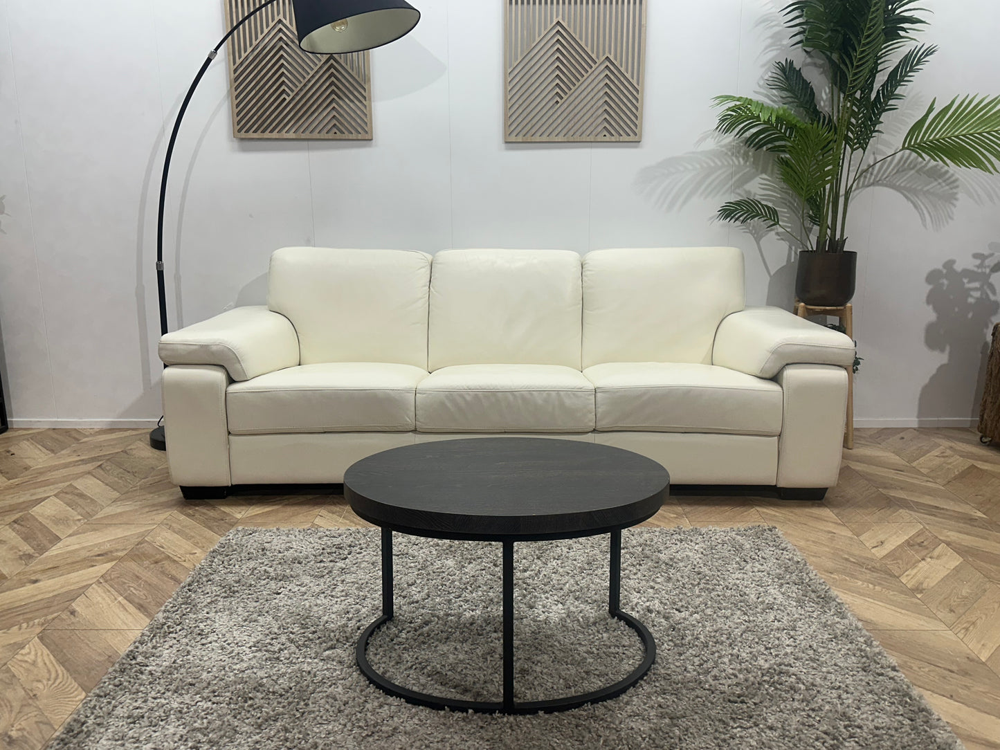 Witte Echt Lederen 3-Zits Bank ~ Vaste Kussens