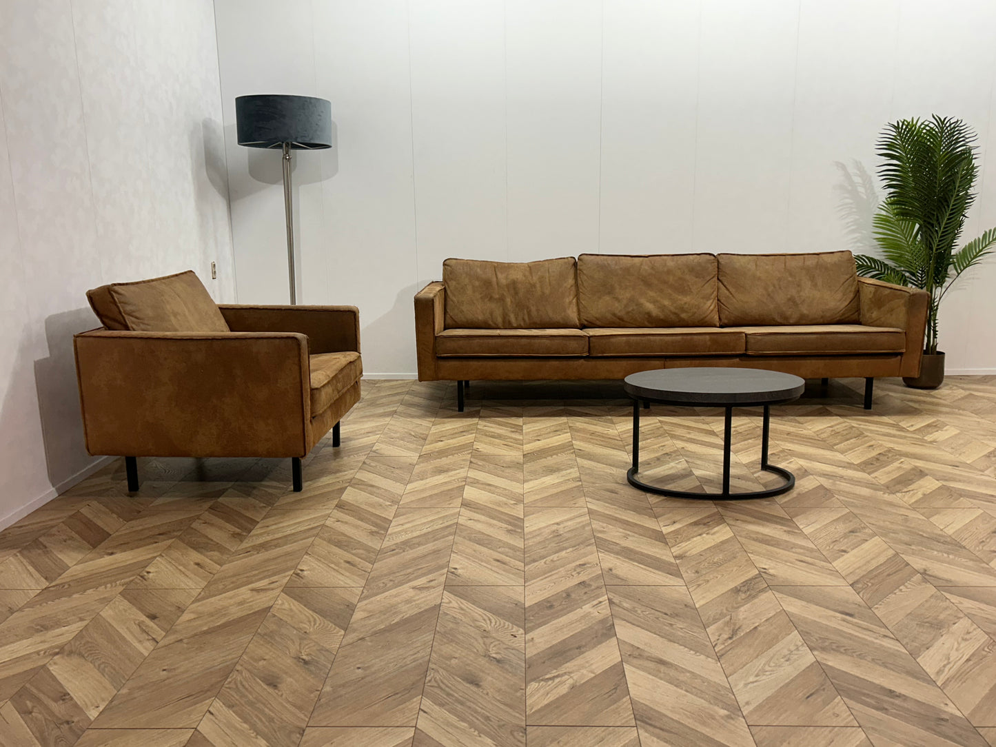 Be Pure Cognac Bruine 3-Zits Bank Inc. Fauteuil