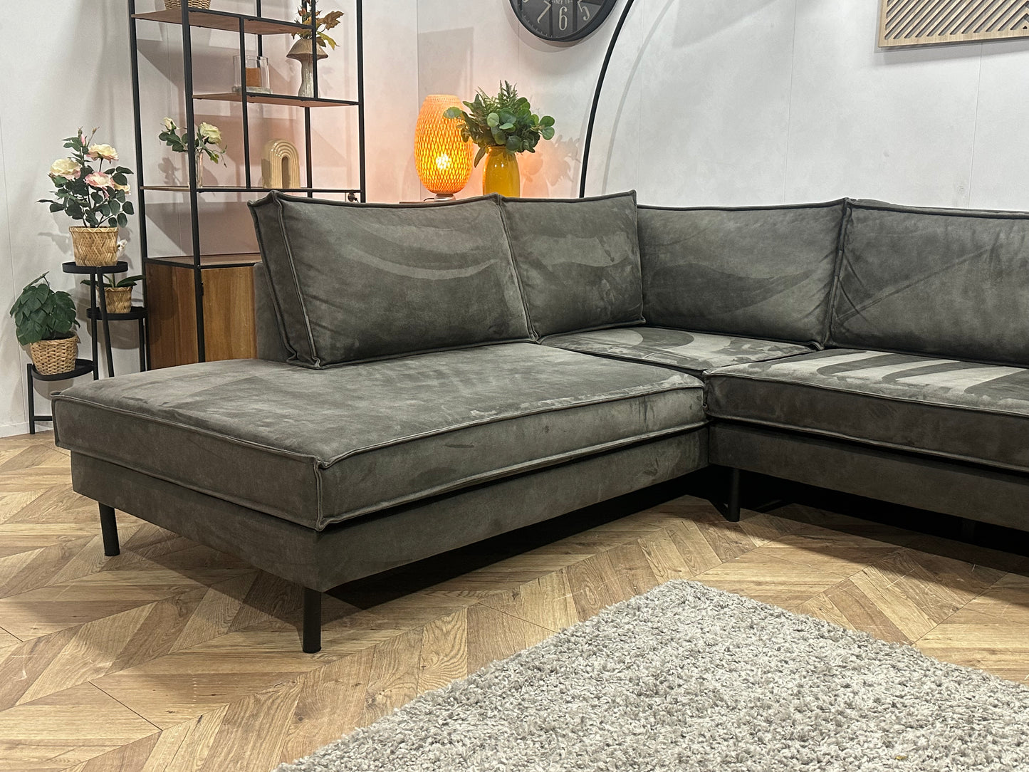 Antraciet Suède Stoffen Hoekbank Inc Fauteuil ~ Losse Kussens Met Afneembare Hoezen