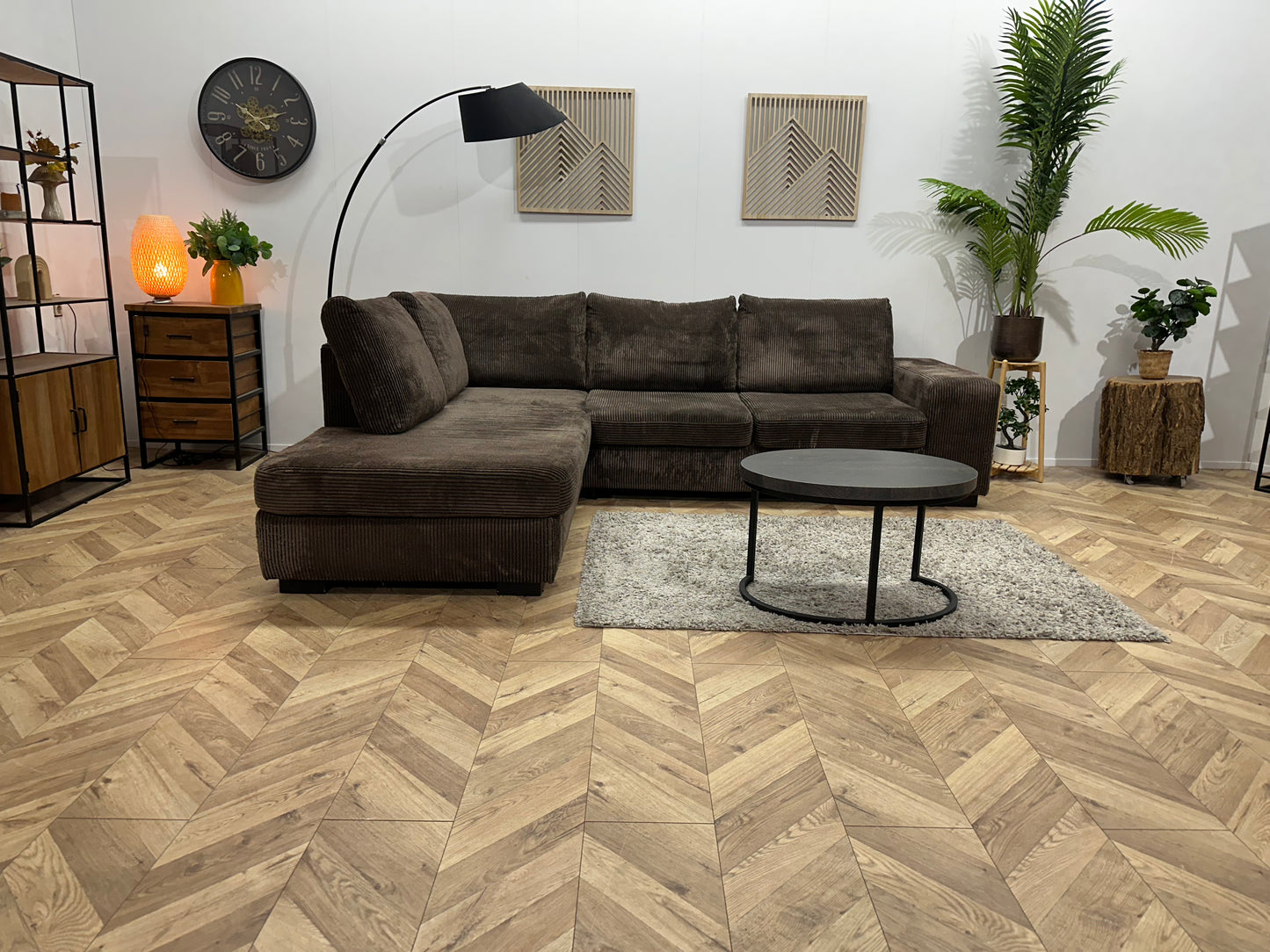 Bruine Ribstof Hoekbank ~ Losse Kussens Met Afneembare Hoezen