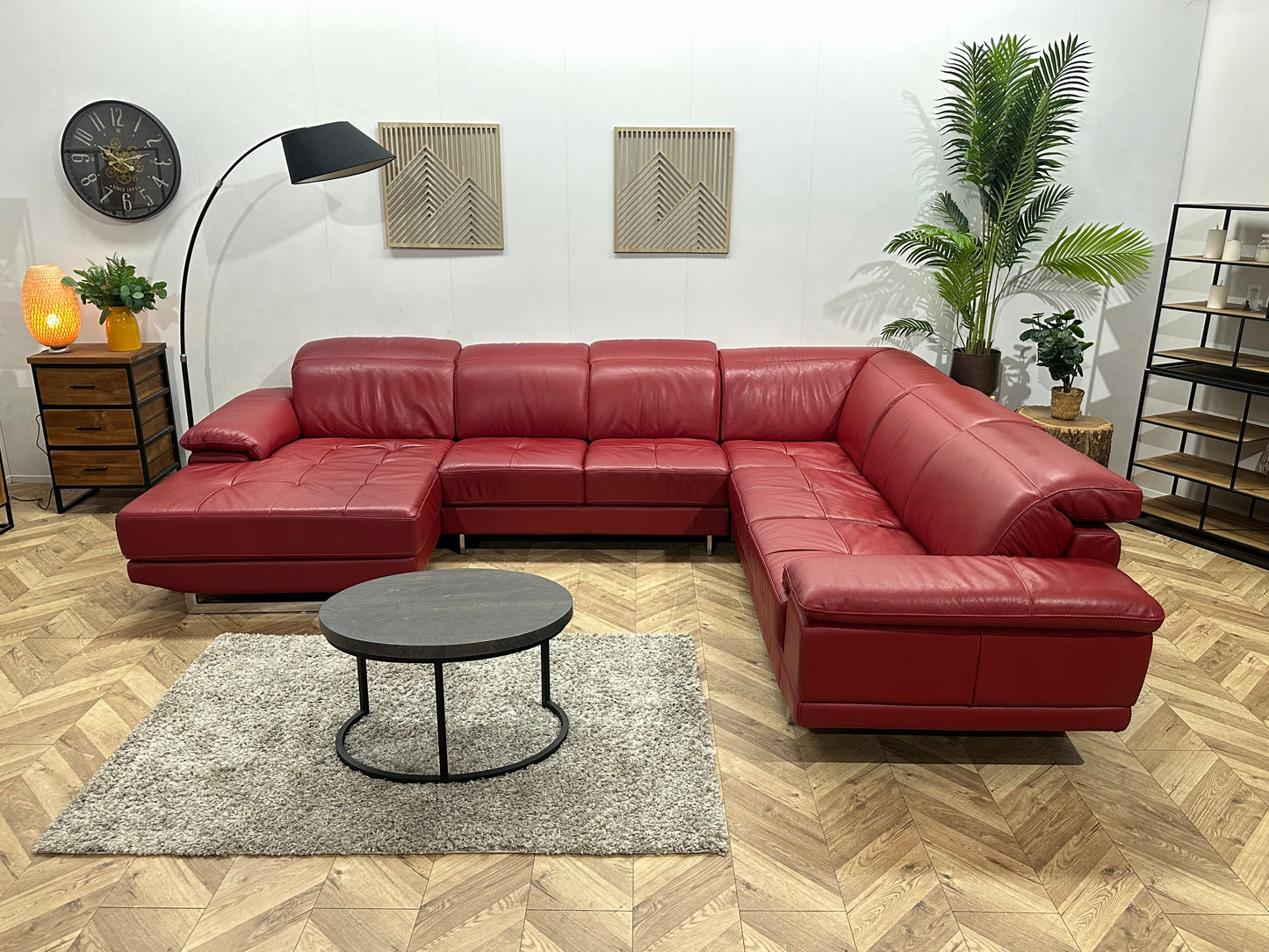 Rode Echt Lederen U Bank ~ Verstelbare Hoofdsteunen