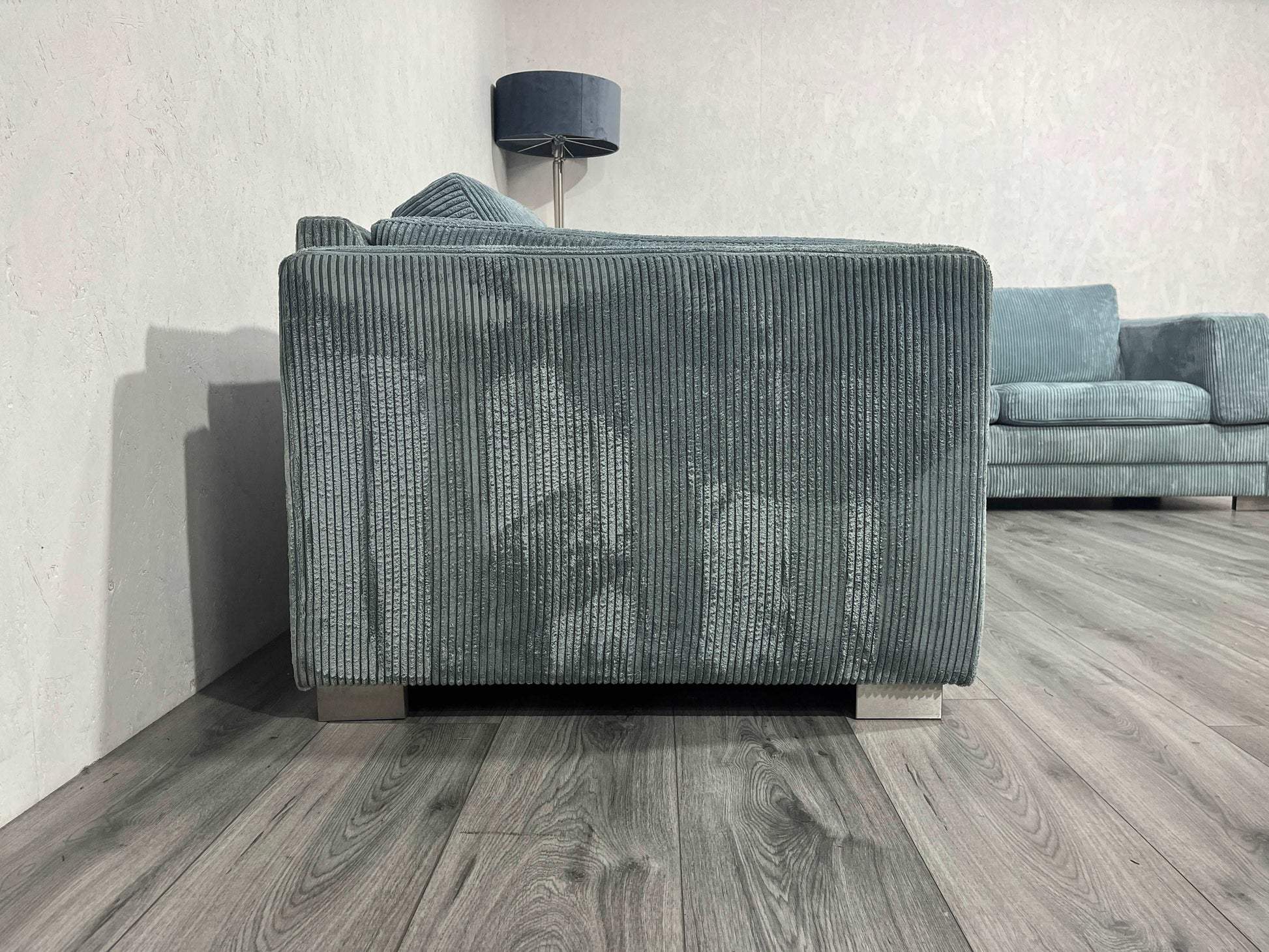 Licht Blauwe Ribstof Hoekbank