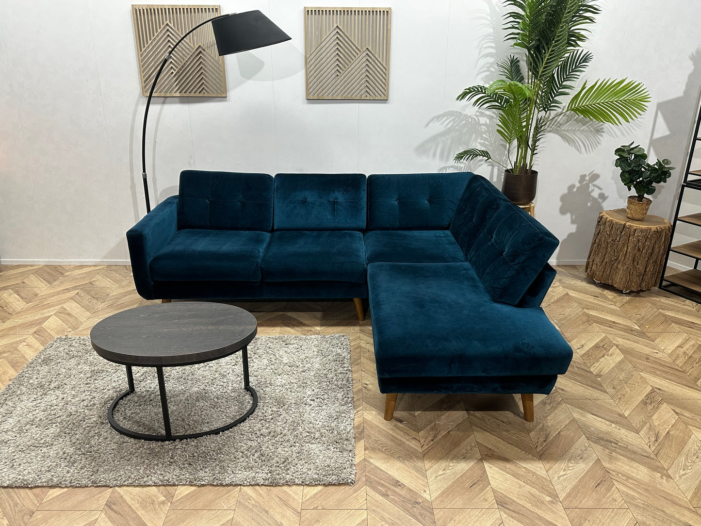 Blauwe Velvet Hoekbank ~ Losse Kussens Met Afneembare Hoezen