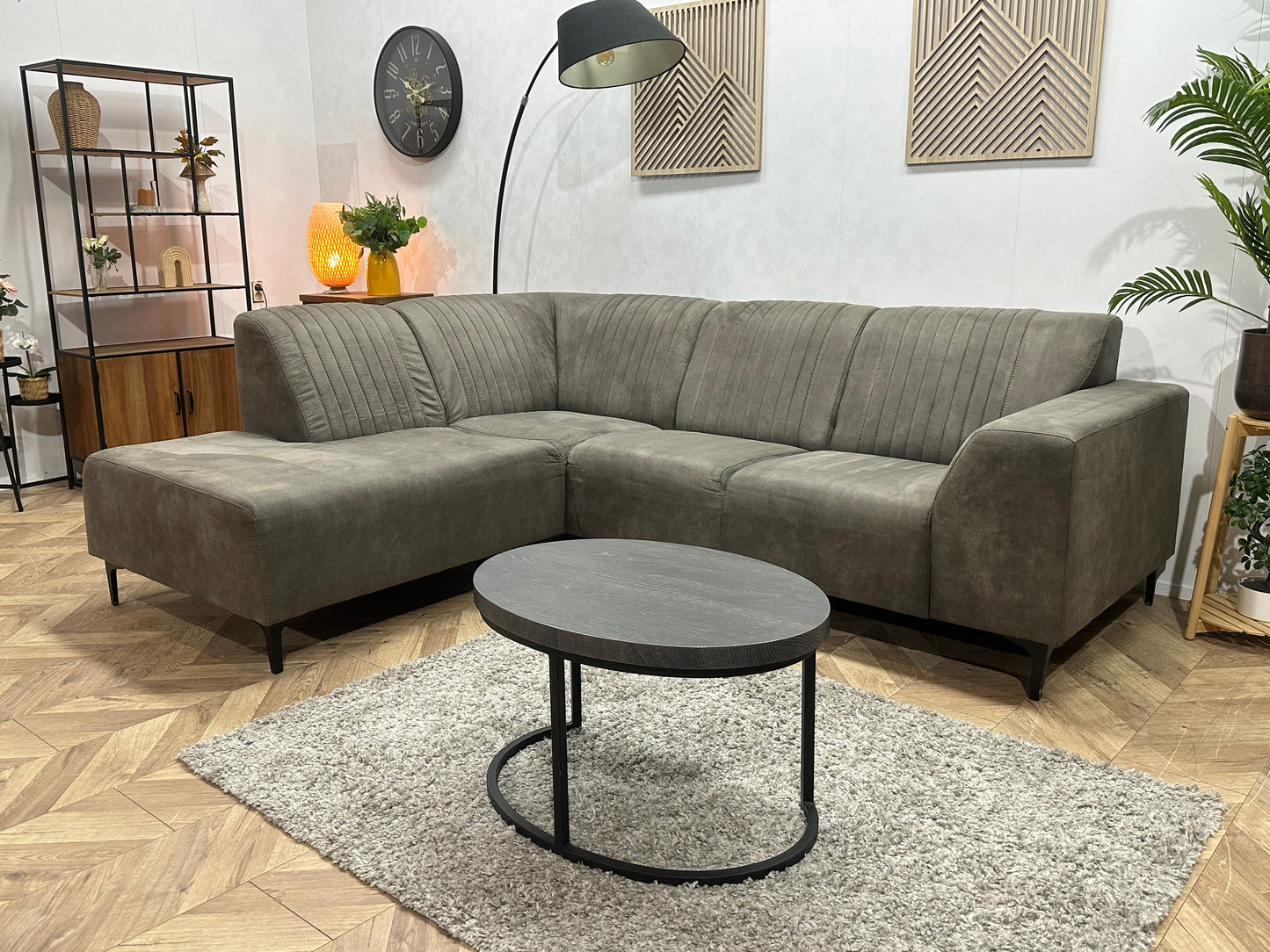 Antraciet Suède Stoffen Hoekbank ~ Vaste Kussens