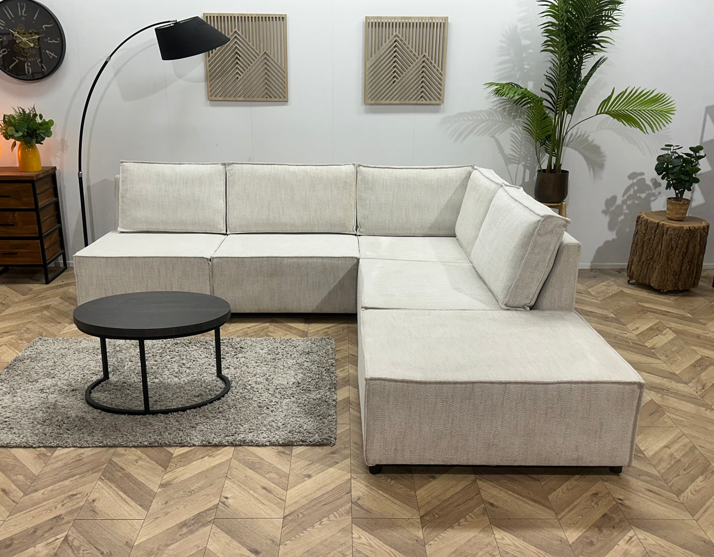 Witte Suède Stoffen Modulaire Hoekbank ~ Meerdere Opstellingen
