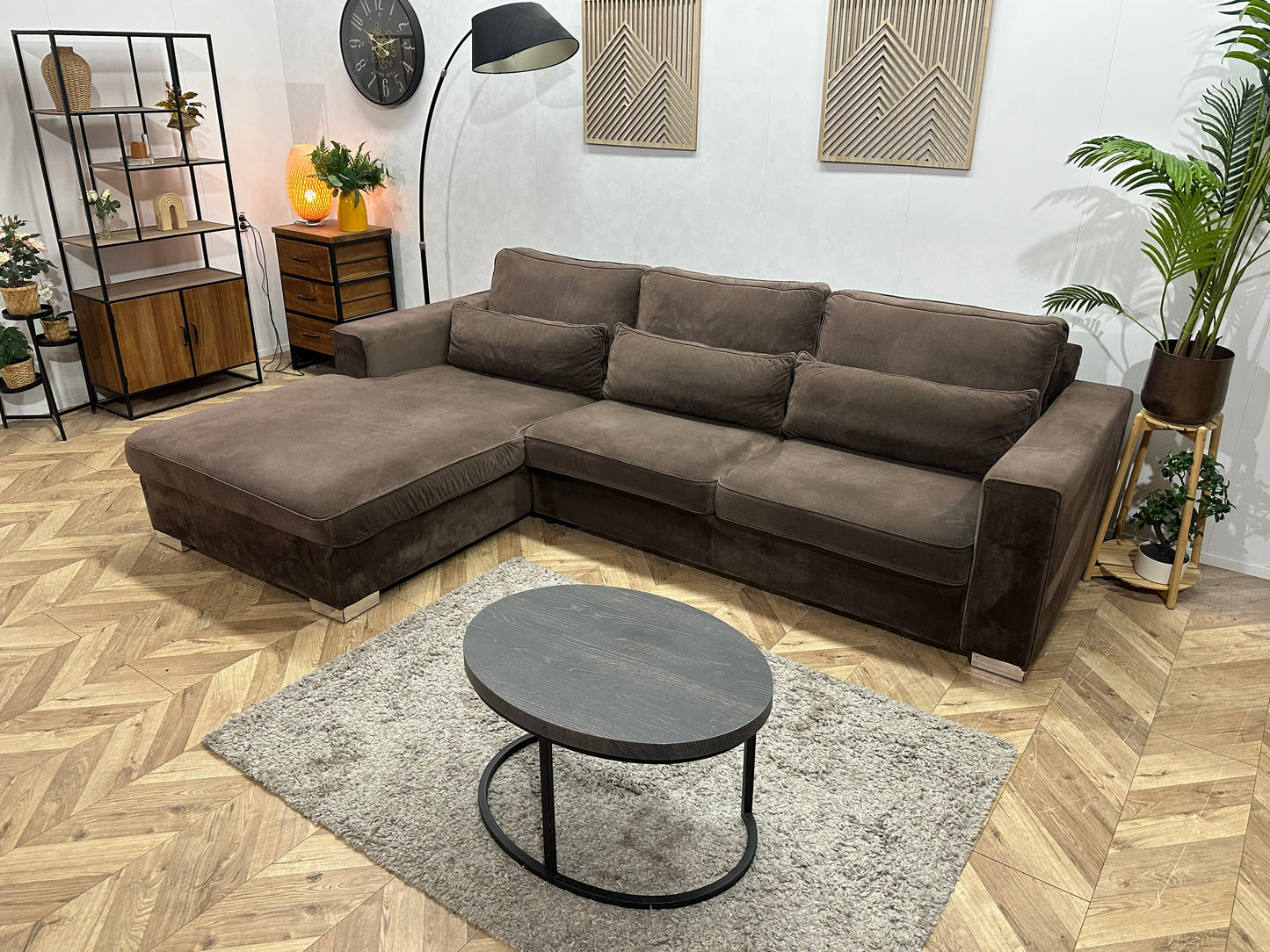 Bruine Velvet Hoekbank ~ Losse Kussens Met Afneembare Hoezen