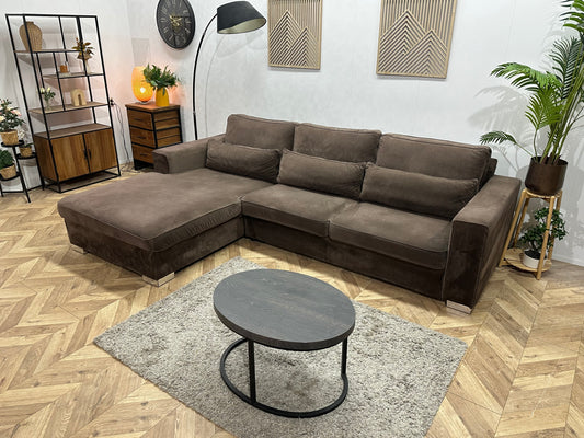 Bruine Velvet Hoekbank ~ Losse Kussens Met Afneembare Hoezen