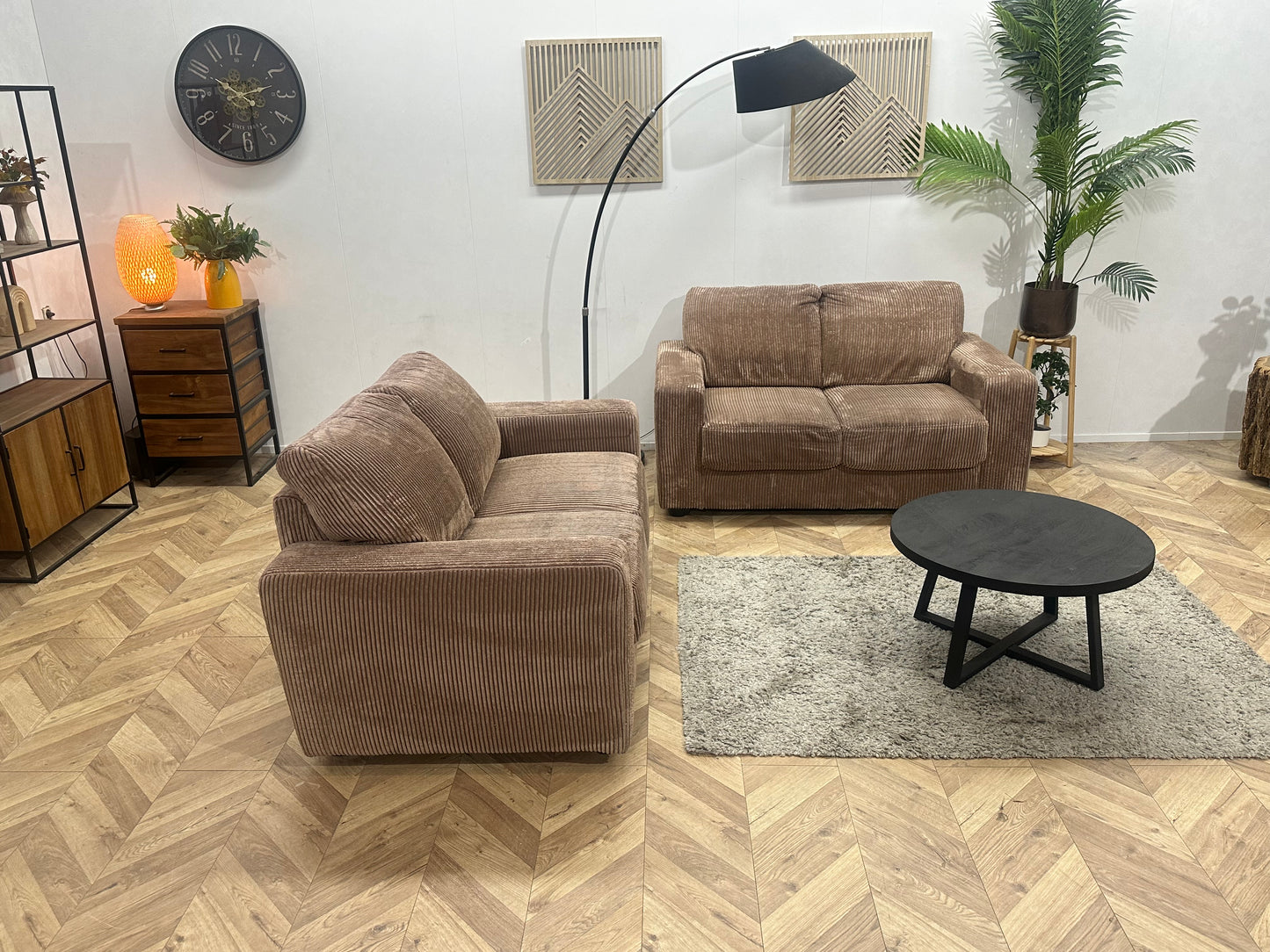 Bruine Ribstof Banken Set ~ Vaste Kussens