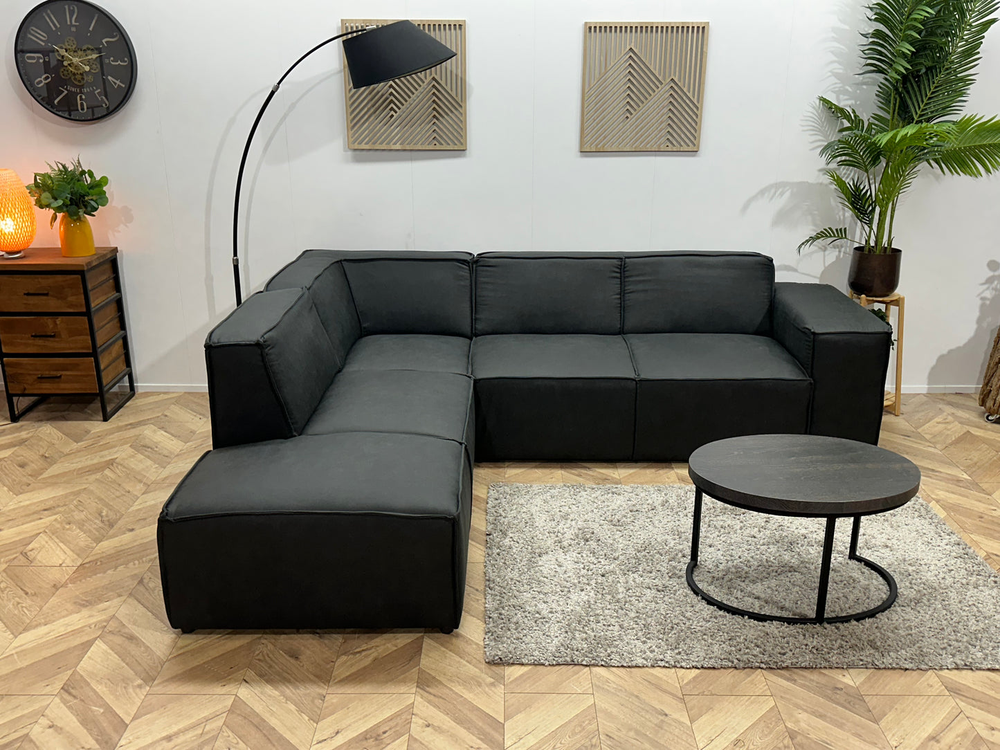 !Showroommodel! Antraciet Leather Look Hoekbank