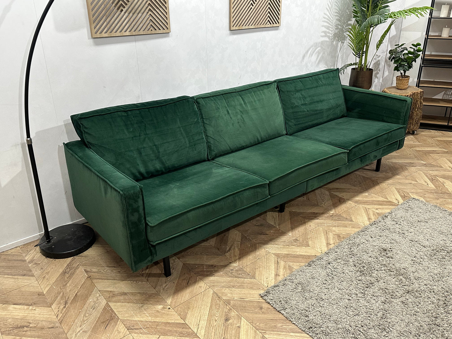 Be Pure Groene Velvet 3-Zits Bank Inc Hocker ~ Losse Kussens Met Afneembare Hoezen