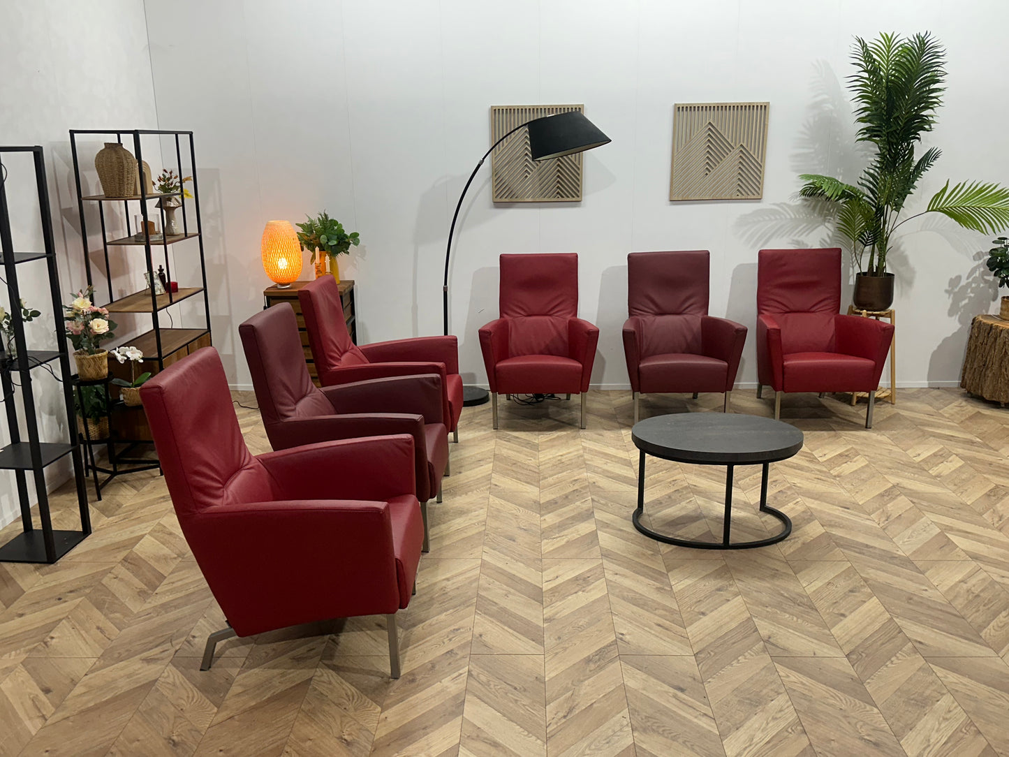 Rode Echt Lederen Stoelen Set