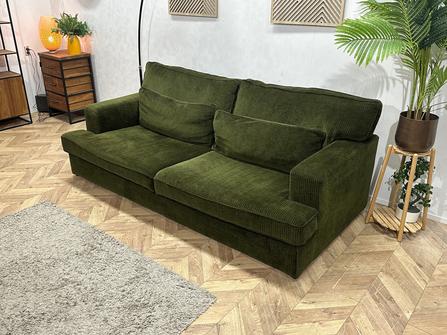Groene Velvet 2.5-Zits Bank ~ Losse Kussens Met Afneembare Hoezen